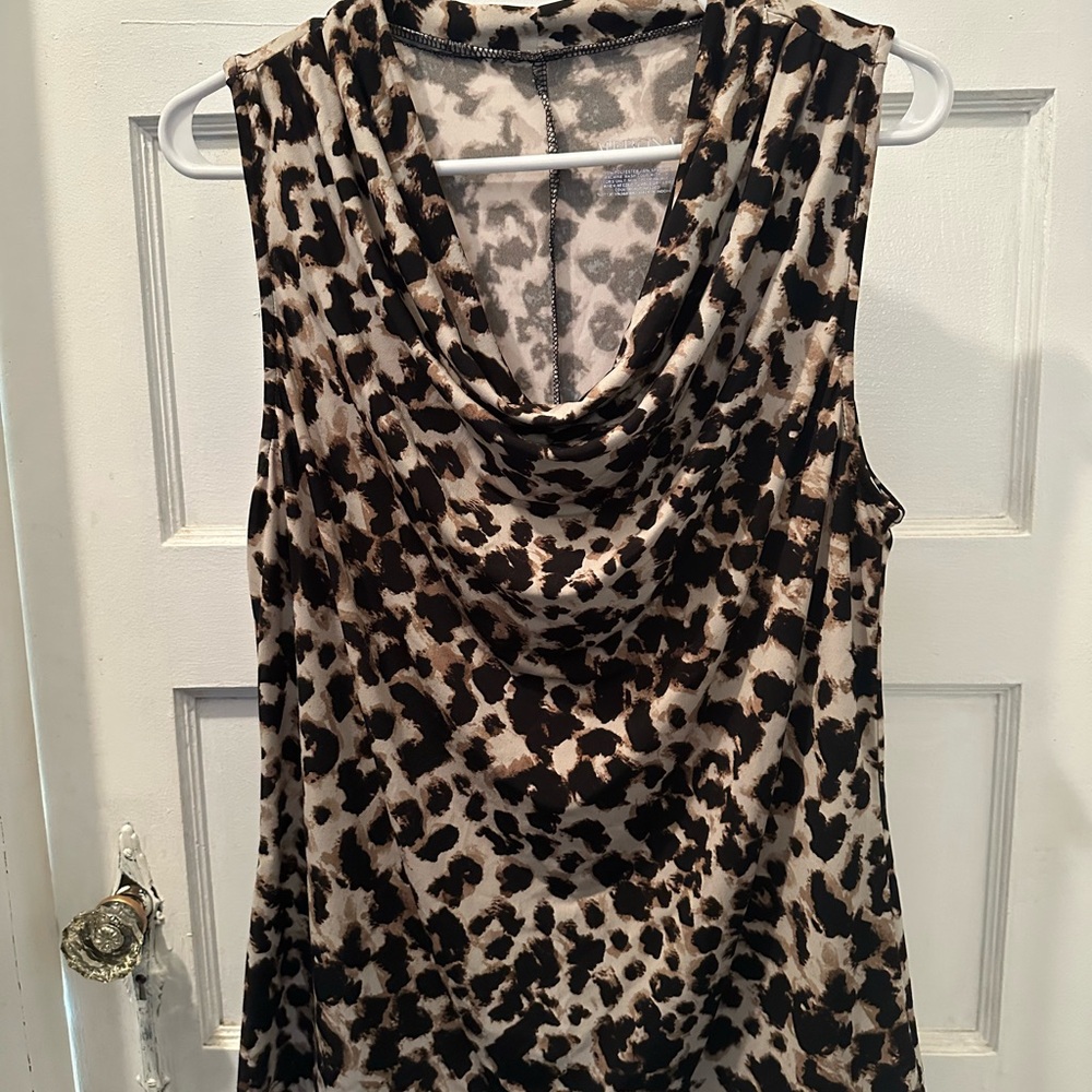 Merona Black and Cream Animal Print Cowl Neck Blouse